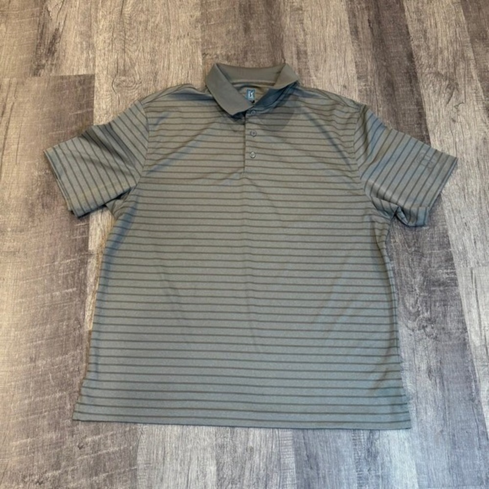 PGA Tour Men's XL Gray Striped Golf Polo Dri-FIT Athletic